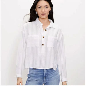 LOFT White Pocket Oversized Henley Shirt
